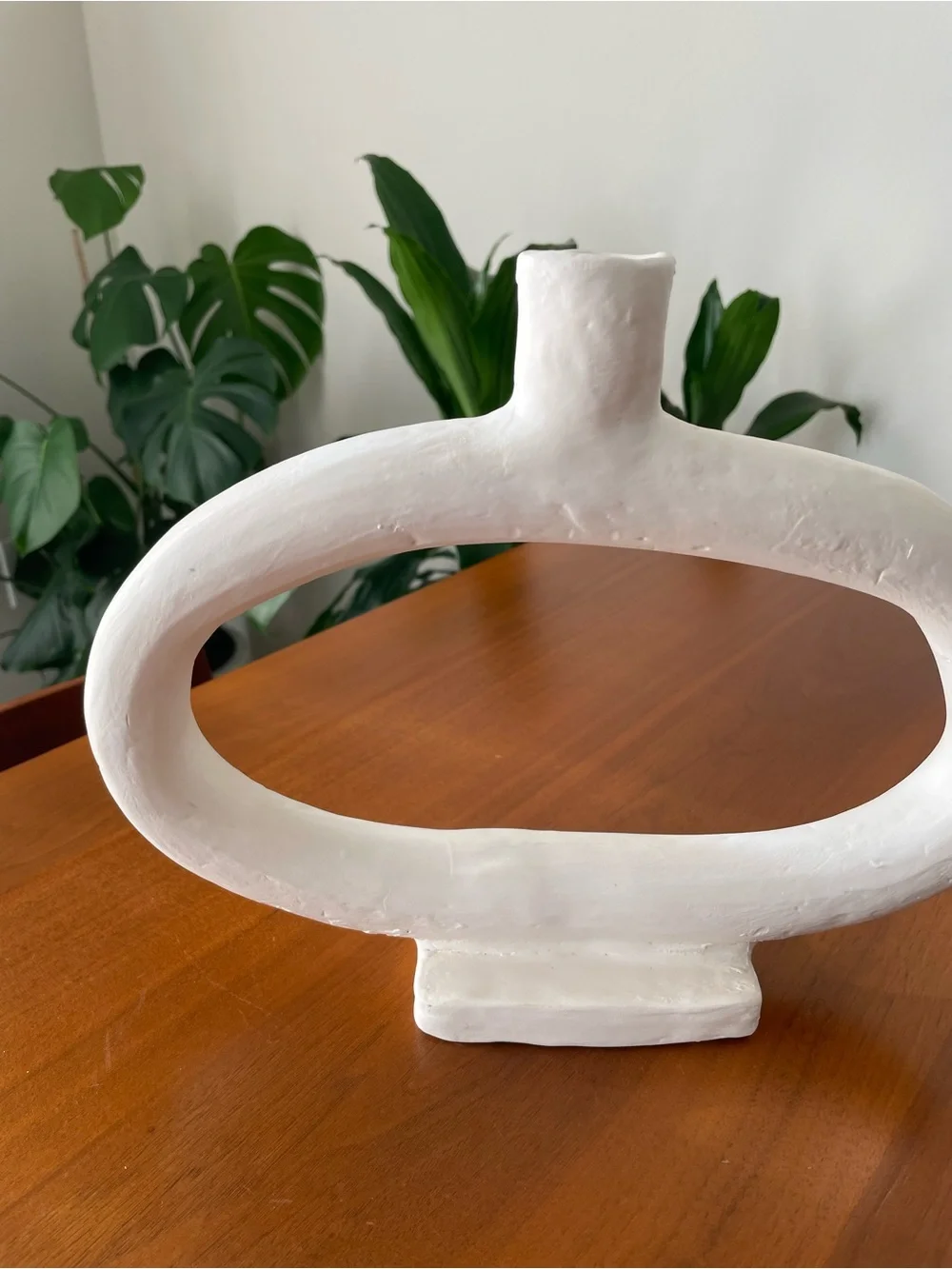 Minimal White Oval Ceramic Candle Hilder- Sculptural Home Accent